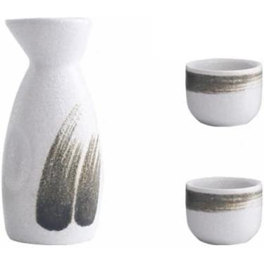 Imagem de Conjunto tradicional de saquê, conjunto de saquê de cerâmica, 1 conjunto requintado estilo japonês xícara de saquê de cerâmica pote de saquê simples conjunto de saquê de cerâmica e pote