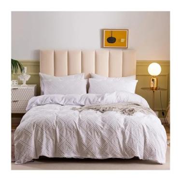 Imagem de Conjunto de cama com 3 peças de flores de corte geométrico Queen King Size conjunto de capa de edredom para casa lisa capa de edredom casal solteiro fronhas (branco 220 x 240 cm)