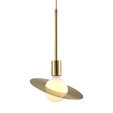 Imagem de YQSLQZZ Luminária pendente globo, luzes de teto suspensas de cabeceira planeta dourado de meados do século, lustre de iluminação decorativa moderna para sala de jantar, ilha de cozinha, altura