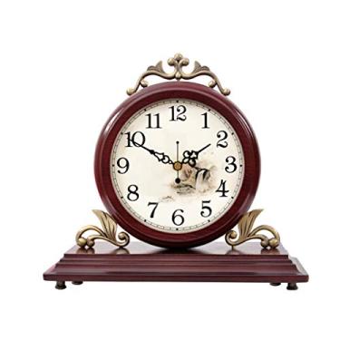 Imagem de WYUYIWH Relógio de mesa vintage, relógio de dupla face, relógio de mesa de madeira, decoração de sala de estar, relógio de mesa, ornamentos mudo moderno minimalista quarto pequeno relógio de mesa