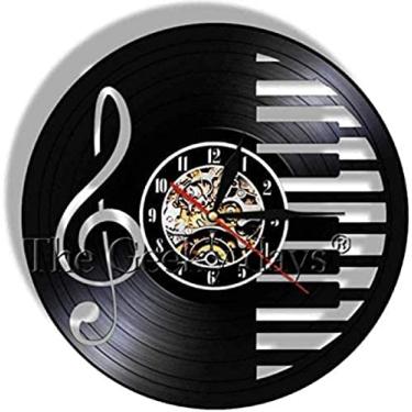 Imagem de 8SSAZZAT Relógio de parede para sala de estar, piano teclado, notas de piano, relógio de parede, cronômetro, música, profissional, professor, aluno, relógio V, sem tique-taque