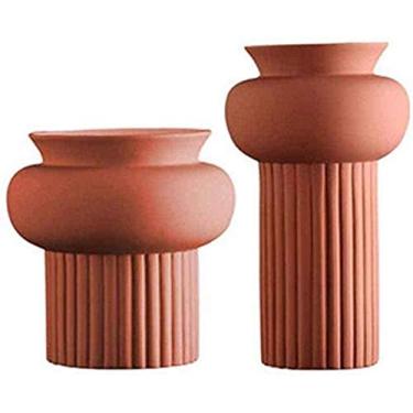 Imagem de Vaso de cerâmica tamanho vermelho arranjo de flores falsas flores secas restaurante sala de estar quarto planta flor 2 peças para flores