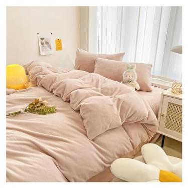Imagem de Jogo de cama de 3 peças de veludo de leite de cor sólida, conjunto de capa de edredom de veludo quente espesso de inverno (2 solteiros)
