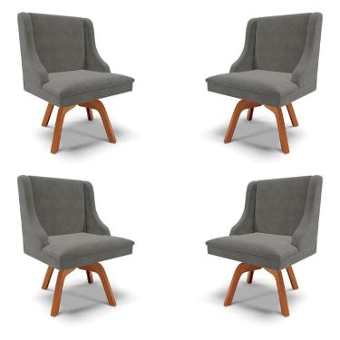 Imagem de Kit 4 Cadeiras Decorativas Sala de Jantar Base Giratória de Madeira Firenze Suede Grafite/Natural G19 - Gran Belo
