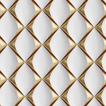 Imagem de Papel De Parede Adesivo Losango  Branco e Dourado 1 Metro Quarto Sala 