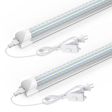 Imagem de CNSUNWAY LIGHTING Luz LED Shop de 6 pés, luzes de tubo de LED T8, 24W 2680LM Super Bright, 6000K branco frio, LED de linhas triplas, utilitário de luminária para garagem, embaixo do balcão, cozinha (pacote com 2)