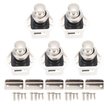 Imagem de Keenso Trava de Botão, 5 Peças Botão de Gaveta Com Liga de Zinco Abs Fácil Instalação Furo de 20mm para Armário de Rv Guarda-roupa (Base Branca Pérola Ni)