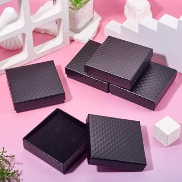 Imagem de 5 caixas de joias de papelão, 9 x 8 x 2,5 cm, pequenas caixas de joias, colar preto, brinco, caixa de anel com esponja para Natal, casamentos, dia dos namorados, presente de aniversário