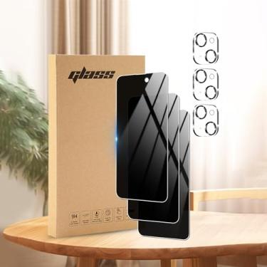 Imagem de Pacote com 3 protetores de tela de privacidade para iPhone 13 + 3 unidades de protetor de lente de câmera, proteção de sensor, vidro temperado antiespião, compatível com ilha dinâmica