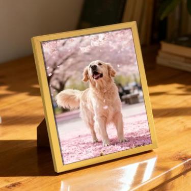 Imagem de Porta-retrato 12,76 x 18 cm, estilo moderno, para parede e mesa, suporte decorativo para fotos, acabamento minimalista brilhante, ideal para casa (ouro)