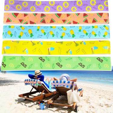 Imagem de 5 peças de faixas de toalha para cadeiras de praia, clipes de toalha de cruzeiro para cadeiras de piscina, suportes elásticos à prova de vento para acessórios havaianos de piscina de verão (30 x 5 cm)