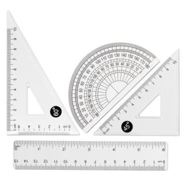 Imagem de Ferramentas de geometria matemática, régua reta, réguas de triângulo, transferidor, régua de esboço, régua de matemática geométrica, ferramenta de medição, kit de geometria de plástico 4 peças