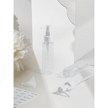 Imagem de 2 frascos vazios de plástico vazios, recipiente recarregável vazio portátil transparente de 100 ml, frasco dispensador de loção de plástico para shampoo de óleo de limpeza facial, gel de banho, 4,7 x