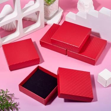 Imagem de 5 caixas de joias de papelão, 9 x 8 x 2,5 cm, pequenas caixas de joias, colar vermelho, brinco, caixa de anel com esponja para Natal, casamentos, dia dos namorados, presente de aniversário
