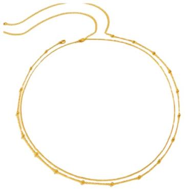 Imagem de 2 peças de correntes de corpo banhadas a ouro 14K delicadas boho em camadas de praia corrente ajustável cintilante lantejoulas biquíni corrente de barriga acessórios para mulheres sexy, Standard