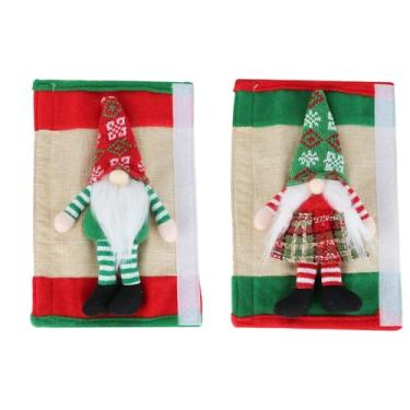 Imagem de Capas de maçaneta de Natal – Conjunto de duas peças de geladeira de boneca sem rosto adorável | Decoração festiva de utensílios de cozinha | Capas de maçaneta de micro-ondas e geladeira