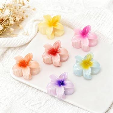 Imagem de Plumeria Conjunto de grampos de cabelo de flor, pacote com 6 acessórios de cabelo de resina, pegas pequenas para pentear, uso diário, viagens, festas