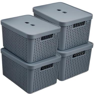 Imagem de Caixa Organizadora, Kit 4 Caixas Organizadora Grande Multiuso com Tampa 17 Litros Plástico Resistente(Cinza)