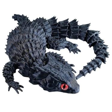 Imagem de Estatuetas de lagarto com impressão 3D, articulação móvel, esculturas de modelo animal de simulação de 23 cm, corpo móvel flexível com olhos expressivos, textura bege claro réptil realista preto