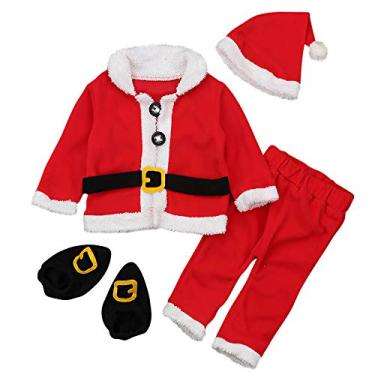 Imagem de amropi Conjunto de 4 peças para bebês meninos, casacos, calças, chapéus, meias de Papai Noel, para 2 a 7 anos, Vermelho, 2-3 Anos