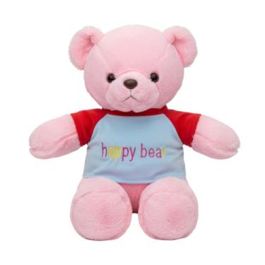 Imagem de Urso de Pelúcia Happy Bear 50 cm com Camiseta Colorida – Pelúcia Macia, Antialérgica e Lavável (ROSA)