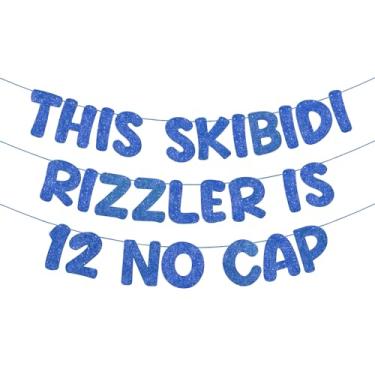 Imagem de Fulmoon Pre Strung This Skibidi Rizzler Is 12 No Cap Glitter Banner 12th Birthday Party Decorations, Funny Birthday Sign, Party Supplies, Ideas, Gifts, Navy Blue
