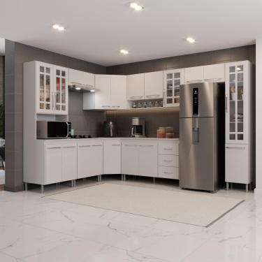Imagem de Cozinha Modulada Completa Fidelitá Viena 9 Peças 515cm 20 Portas 3 Gavetas Com Tampo Branco