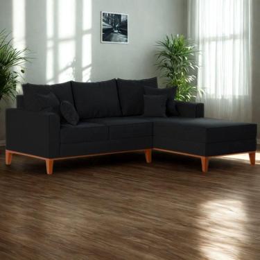 Imagem de Sofá 3 Lugares Beny Com Chaise Direito Linho Preto