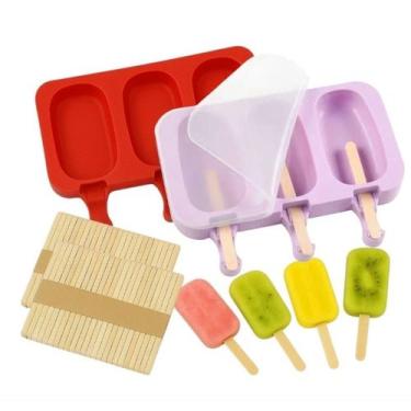 Imagem de Molde Forma de Sorvete Picolé em Silicone com 3 Cavidades + Tampa com 