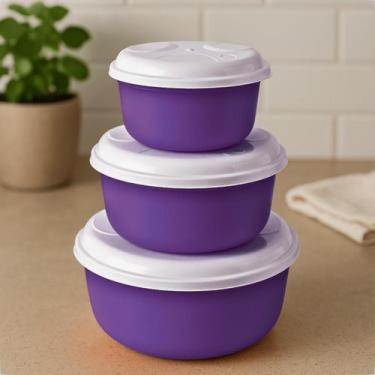 Imagem de Kit 3 Potes Redondos Plástico P M G Com Tampa Branca Armário Cozinha L