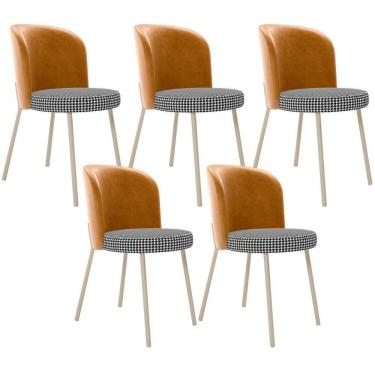 Imagem de Kit 5 Cadeiras Sala De Jantar Estofada Gavi Arena L02 Couríssimo Whisky Pied Poule Lyam Decor