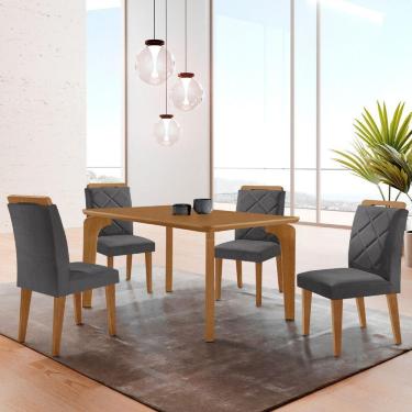 Imagem de Mesa Liz 120 Mdf Com 4 Cadeiras Melissa Veludo Grafite/naturalle/naturalle