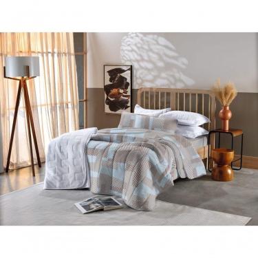 Imagem de Kit Cobre Leito Casal 3 Pçs Em Malha Listrado Bege