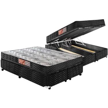 Imagem de Cama Box Baú Queen: Colchão Espuma D45 Paropas Pasquale + Base Crc Suede Black(158X198)