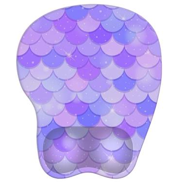 Imagem de Mouse pad com descanso de pulso mouse pad ergonômico com suporte de pulso confortável em forma de M para alívio da dor Base de PU antiderrapante para laptop, escritório e casa (sereia roxa)