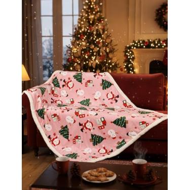 Imagem de Cobertor sherpa 127 x 152 cm - flanela macia e aconchegante, design festivo de Natal, presente perfeito para a família