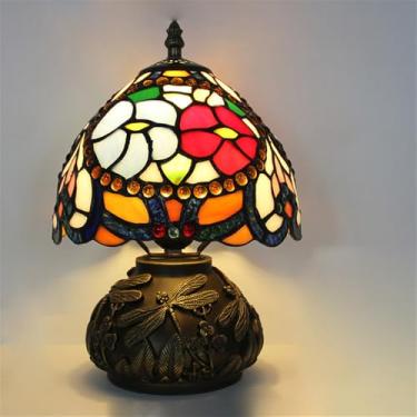 Imagem de Luminária de mesa retrô americana de luxo e criativa para sala de estar, quarto, cabeceira, escritório, casa de campo ou hotel, com vitral (Estilo 32)
