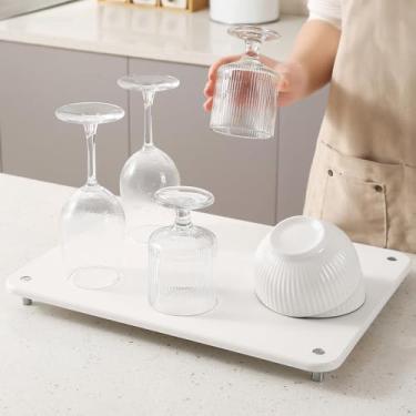 Imagem de Plentio Tapete de secagem de pedra para balcão de cozinha com pés de aço inoxidável antiderrapante, escorredor de pratos de diatomáceas de secagem rápida para pratos, garrafas e muito mais, 39,9 cm (C