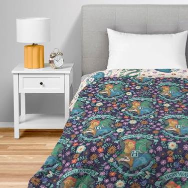 Imagem de Cobertor acolchoado Harry Potter Botanical Crests Queen/King para adultos, meninos e meninas, roupa de cama leve e macia para cama ou sofá, 228 x 228 cm