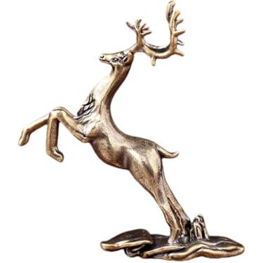 Imagem de Yahu Lando Estátua de cervo sika pulando de latão puro, decoração de Natal perfeita, mini estatueta de animal para decoração de casa