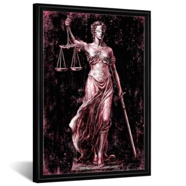 Imagem de Visual Art Decor Decoração de escritório de advogado Lady of Justice arte de parede estudantes da faculdade de direito, decoração de quarto de juízes emoldurada 40,6 x 61 cm (rosa)