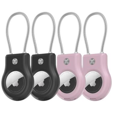 Imagem de ebeatii Suporte para AirTag, (pacote com 4) Chaveiro com trava segura, capa de Airtags com cabo de arame para Apple AirTag, capa protetora antiperda com chaveiro para bagagem, chave, animal de