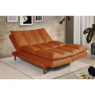 Imagem de Sofá Cama Vancouver 3 Lugares Império Reclinável Casal Pés Madeira Suede Terracota 174
