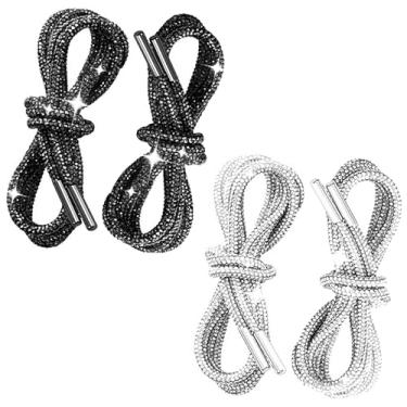 Imagem de ReignSword 4 cadarços de strass para sapatos, corda redonda de glitter de cristal de 119 cm, cadarços de substituição para tênis/botas/moletom (branco, preto)