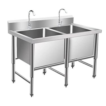 Imagem de TRGCJGH Pia de lavanderia independente de aço inoxidável, pia de cozinha, pia industrial, pia de cozinha comercial para garagem, restaurante, cozinha (120 x 60 x 80 cm/47,2 x 23,6 x 31,4 pol.)