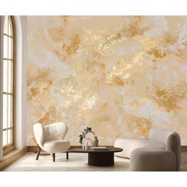 Imagem de PYFFYP - Mural adesivo de arte abstrata de papel de parede de mármore dourado para quarto