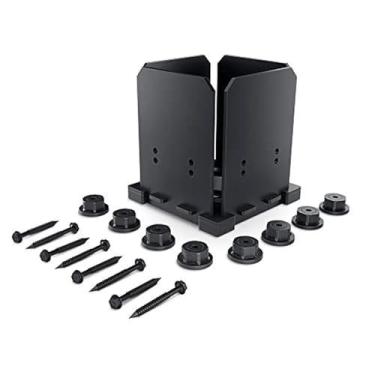 Imagem de KKSFBNKSK Kit de base de poste 15 x 15 cm com clipes de viga de 5 cm placa de madeira de ferro clipes de aço preto para montagem em pedra de madeira de concreto decorativo