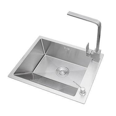 Imagem de TRGCJGH Banheira de lavanderia para pia de aço inoxidável 304 interna e externa, pia de cozinha com acessórios (50 x 45 cm, torneira direita)