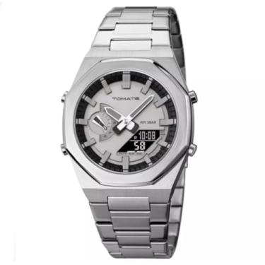 Imagem de Relogio Masculino Estiloso de Pulso Cromado – Analógico e Digital, Luxo Moderno, Design Impactante