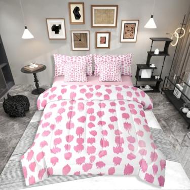 Imagem de Erosebridal Conjunto de cama casal de bolinhas rosa com 7 peças, boêmio, com lençol com lençol geométrico, geométrico, para crianças e adultos, conjunto de cama com círculo geométrico